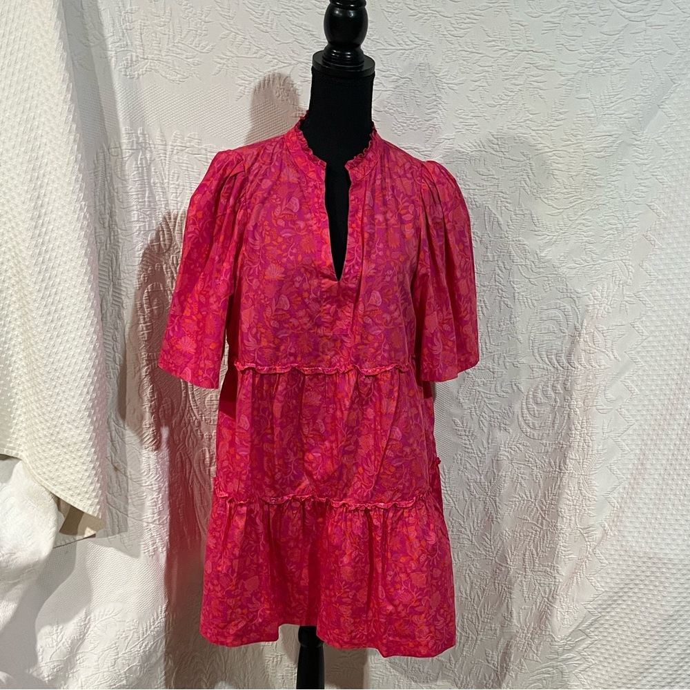 Sugarlips Cerise Floral Dixie Split Neck Shift Dress, size‎ medium